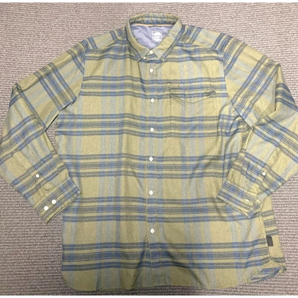 Men North Face Green Long Sleeve Approach Flannel Button Stripe Shirt XXL
